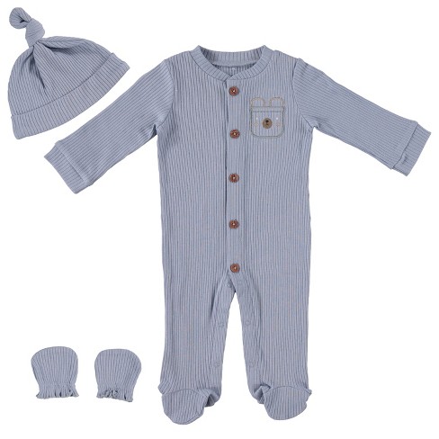 Baby Gear Baby Boy Clothes Matching Hat and Mittens Pajama Set for Sleep  and Play 3 Pack Ribbed Size Pastel Blue 6-9M