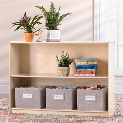 Guidecraft EdQ 2-Shelf Open Storage 30": Kids' Low Wooden Bookshelf, Classroom and Playroom Furniture with Book and Toy Bins
