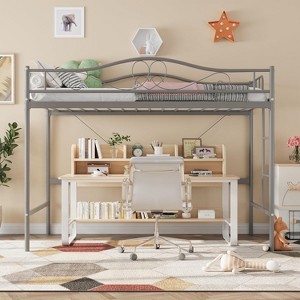 Twin Loft Bed w/ Ladder & Guardrail - Heavy Duty Metal Frame, 400LB Capacity, Space-Saving, No Box Spring, Easy Assembly - 1 of 4