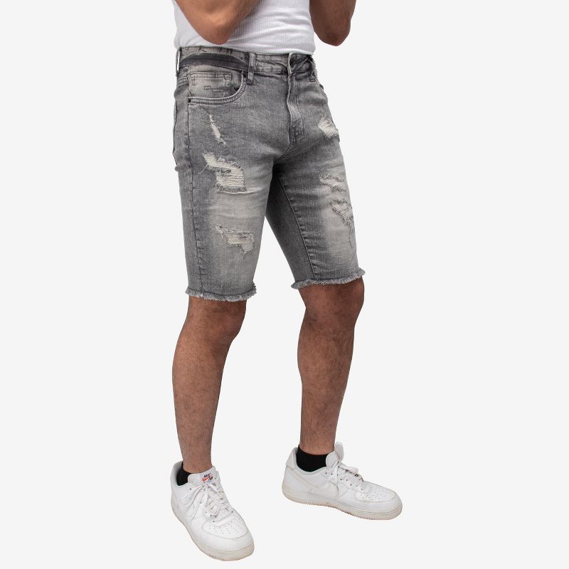 RAW X Men's Denim Shorts, Rips Distress Frayed Cut Off Slim Fit Jeans Short, 3 of 6