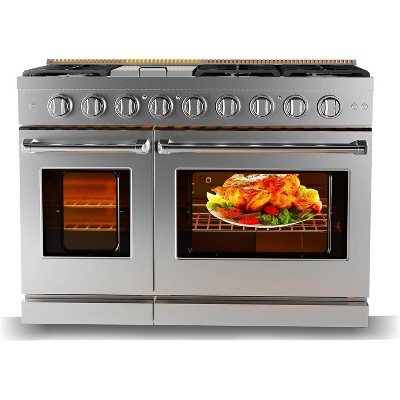 48" Gas Range – 6 Cooktop Burners, 7.0 Cu.Ft Dual Convection Oven, Stainless Steel, Freestanding/Slide-In Design for Professional Home Cooking