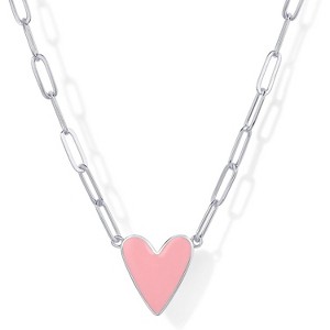 14K Gold Plated Heart Enamel Pendant Necklace, Paperclip Chain in Multiple Colors - 1 of 4