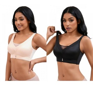 INSPIRE CHIC 2 Pcs Women's V-Neck Mesh Wirefree Adjustable Straps U Back Minimizers Bras - 1 of 4