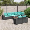 vidaXL 9 Piece Garden Sofa Set with Cushions Black Poly Rattan - corner + 3x middle + 4x Sofa + Table - 2 of 4