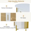 2-Door Curved Sideboard Buffet Cabinet with Gold Trim and Woven Rattan Doors, Storage Cabinet with Adjustable Shelf and Open Display Shelves - 2 of 4