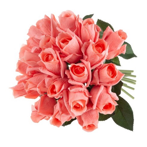 Rose Artificial Flowers - 24Pc Real Touch 11.5-Inch Fake Flower Set with  Stems for Home Décor, Wedding, or Bridal/Baby Showers by Pure Garden (Coral)