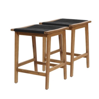 LuxenHome Outdoor Acacia Wood Counter Height Stools, Set of 2