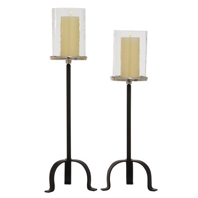 Set of 2 Modern Glass/Metal Candle Holders with Tripod Base - Olivia & May