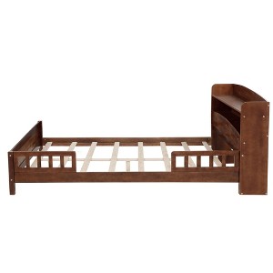 YOOCOZZ Full Pine Wood Bed with Bookcase Headboard and LED Motion Sensor Light - 1 of 4