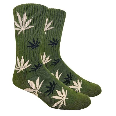 Leaf Patterned Socks (Men's Sizes Adult Large) - Olive Green from the Sock Panda