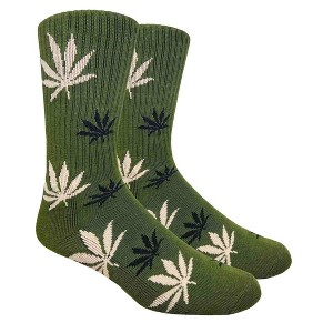 Leaf Patterned Socks (Men's Sizes Adult Large) - Olive Green from the Sock Panda - 1 of 3