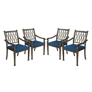 Mondawe Hollow Back Cast Aluminum Outdoor Dining Armchair with Cushion (Set of 4) - 1 of 4