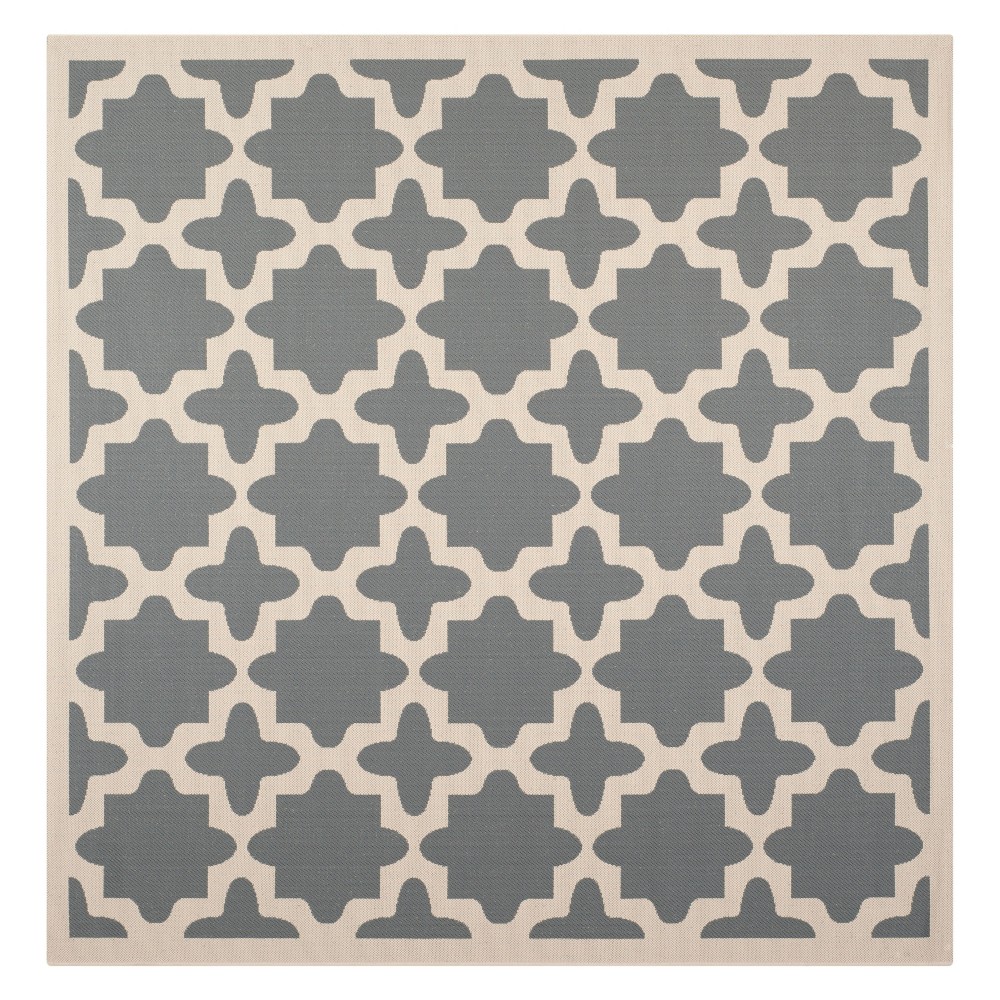 7'10inX7'10in Square Natalie Outdoor Patio Rug Anthracite/Beige - Safavieh