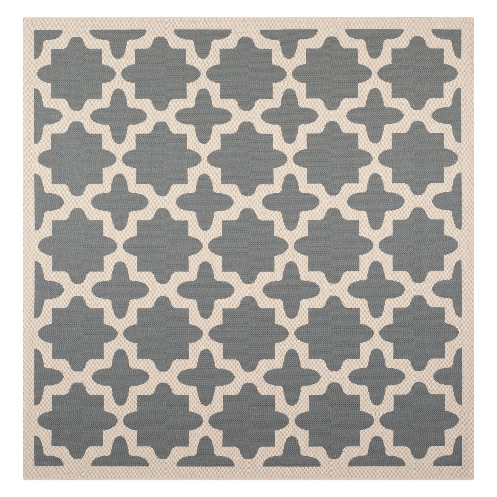 7'10inX7'10in Square Natalie Outdoor Patio Rug Anthracite/Beige - Safavieh