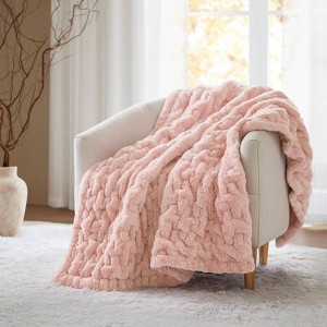 FIONECA Ruched Fur Throw 50x60" - 1 of 4
