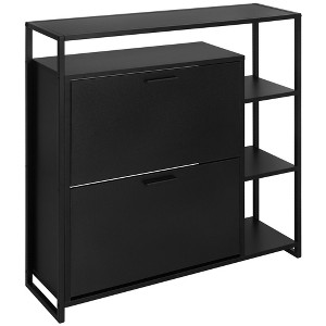 eHemco 2-Door Shoe Cabinet with 4 Shelves, Modern Storage Organizer, Black Metal Frame, 2 Flip Drawers - 1 of 4