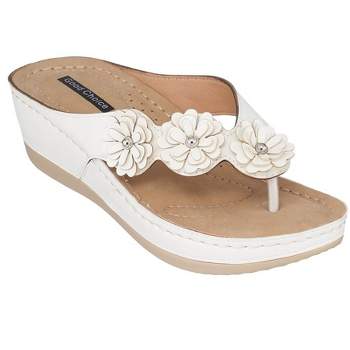 GC Shoes Ammie Flower Comfort Slide Wedge Sandals