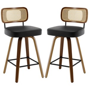 Bekrvio Swivel Counter Height Bar Stools - 26" Faux Leather Upholstered with Rattan Back,Ideal for Kitchen Island - 1 of 4