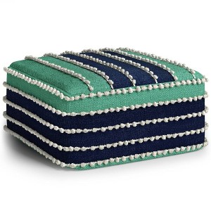 Judith Square Woven PET Polyester Pouf Aqua/Navy/White: UV-Resistant, No Assembly - WyndenHall - 1 of 4
