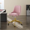 VECELO Velvet Accent Chair Ergonomic Swivel Office Desk Chair Vanity Chair with Golden Base & Adjustable Height Pink/White - 3 of 4