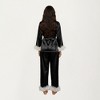 Anna-Kaci Lounge Women's 2-Piece Set Satin Wrap Long Sleeve Feather Trim Top and Straight Leg Pants - 4 of 4