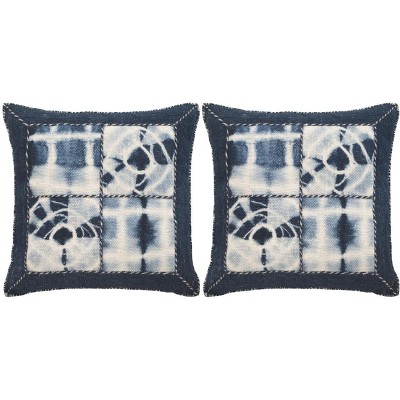 Navy and White Patchwork Jute Wool Cotton Pillow Set