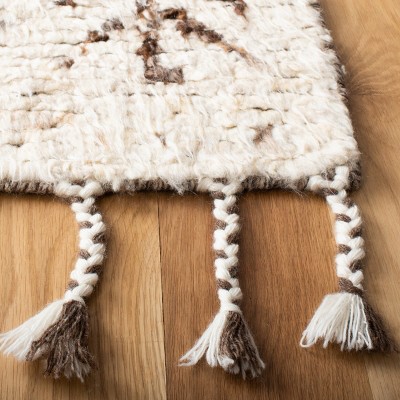 Ivory and Brown Hand-Knotted Wool 6' x 9' Area Rug