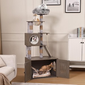 Litter Box Enclosure with Cat Tree, 2-in-1 Cat Tower, 66.9-Inch Tall Condo with Scratching Posts - 1 of 4
