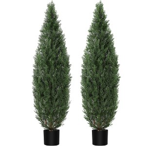 2 Pcs Artificial Tree, Artificial Cedar Topiary Trees for Outdoor Indoor Decor, Artificial Topiary Boxwood Tree 2-Set, Faux Shrub UV Protection - 1 of 4