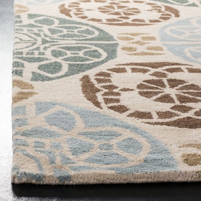 Hand-Tufted Beige and Blue Wool Square Area Rug