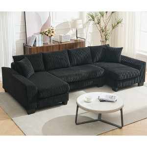 GDFStudio Elvar 114" Modern 4-Seater U-Shaped Corduroy Upholstered Convertible Sleeper Sofa - 1 of 4