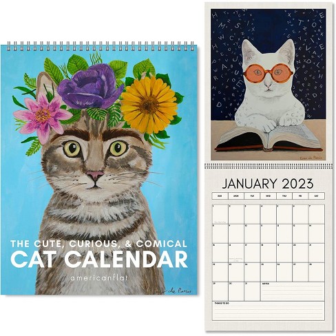 Americanflat 12 Month 2023 Calendar - Curious Cats Art Prints Design -  Monthly Format Large Wall Calendar - Hanging Wall Planner 10x26 Inches When  Open : Target