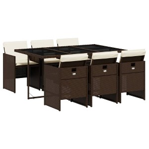 vidaXL Patio Dining Set with Cushions Table and Chair Furniture Poly Rattan - Brown Glass 6 Piece - 1 of 4