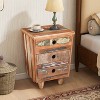 HDZNVF End Table Recycled Wood Nightstand, Side Table with 3 Drawers, Vintage Natural Bedside Table - 2 of 4