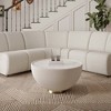 POVISON Modern Drum Coffee Table, Sintered Stone Coffee Table with PU Leather and Aluminum Alloy Base, White, 27.56" - 3 of 4