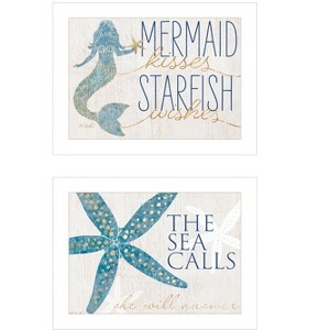 Mermaid Kisses Starfish Wishes 2-Piece Vignette by Kate Sherrill, Ready to Hang Framed Print, White Frame - 1 of 3