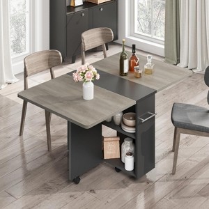Nasitip Folding Dining Table with Drop Leaf and 2-Tier Storage, Space Saving Kitchen Table on Wheels for Small Spaces, 47.2" - 1 of 4