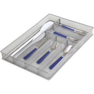 YBM Home Multi Compartment Sectional Wire Mesh Silver Drawer Organizer for Silverware and Gadgets - 1 of 4
