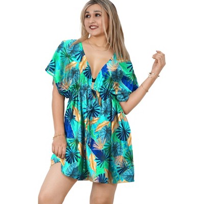 HAPPY BAY Women's Beachwear Summer Swim Beach Dress Cover Ups for Swimwear Women Short Fall Swimsuit Coverups for Women Tops XL-XXL Tropical, Blue