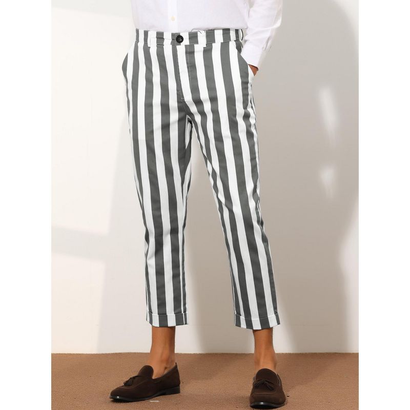 Lars Amadeus Men's Slim Fit Flat Front Business Striped Cropped Pants, 2 of 6