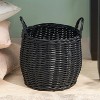 Kumasinova Round Resin Woven Laundry Basket with Handles,Multifunctional Storage Basket for Bathroom and Laundry Room,13" x 13" x 10.2",Black - 3 of 4