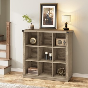 9-Cube Storage Organizer Bookshelf, 4-Tier Farmhouse Horizontal Wood Bookcase, 37.4" Long Low Storage Shelf - 1 of 4