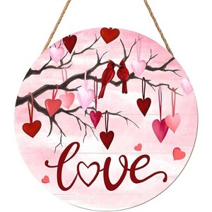 Lomsoe Valentine's Day Love Pink Welcome Door Sign Red Love Heart Bird Decor Rustic Wooden Hanging Wall Plaque Sign Happy Valentines Day Gift 8x8Inch - 1 of 1