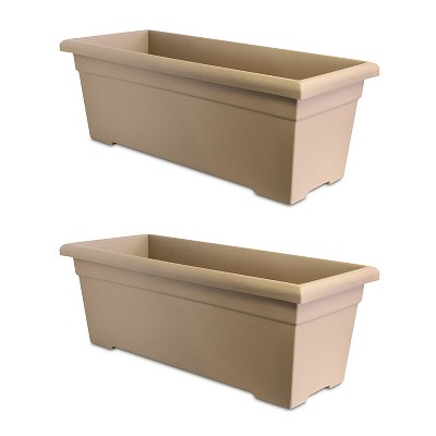 HC Companies ROP28000A34 28-Inch Plastic Romana Deck Planter, Sandstone (2 Pack)