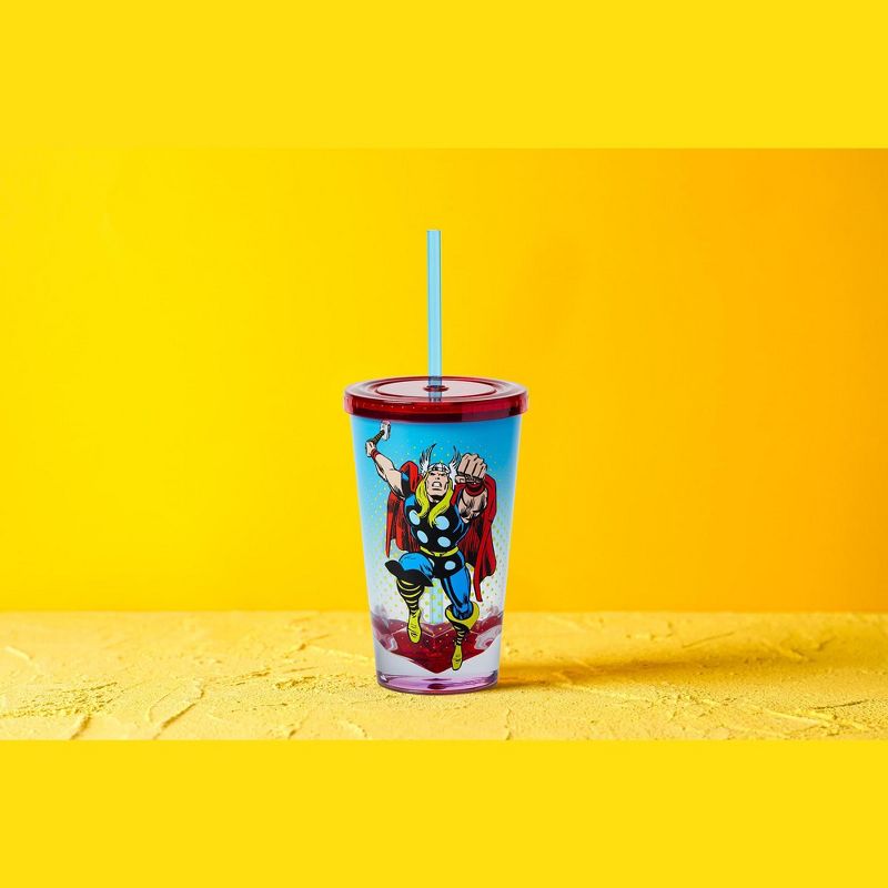 Just Funky Marvel Thor God Of Thunder Plastic Tumbler Cup Lid & Straw | Holds 19 Ounces, 5 of 7