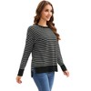 INSPIRE CHIC Women's Striped Side Slits Knit Crew Neck Long Sleeve Pullover Casual Tops - 3 of 4