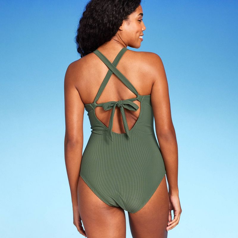 Women's Ribbed Plunge Ring Detail One Piece Swimsuit - Shade & Shore™, 5 of 9