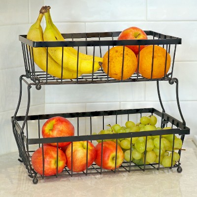 Black Metal 2-Tier Collapsible Fruit Basket