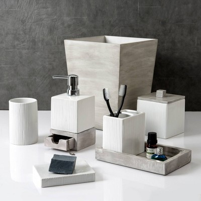 Distressed Gray Wood Angled Wastebasket