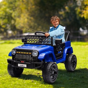 12V Remote Control Kids Ride-on Truck, 3 Speed, LED Lights & Music - Electric Car Toy for Boys & Girls Ages 2＋ - 1 of 4